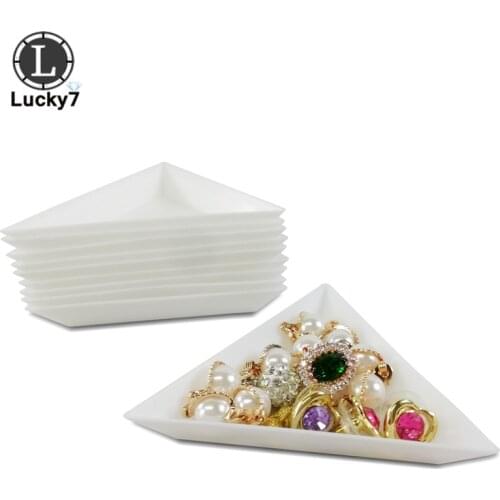 10Pcs Triangle Plastic Rhinestones Beads Crystal Nail Art Sorting Trays Accessory White