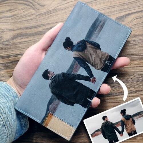 Customized colour photo Mens Wallet Personalized Wallet PU Leather Wallet Long Wallet Gift for Dad Boyfriend Valentine
