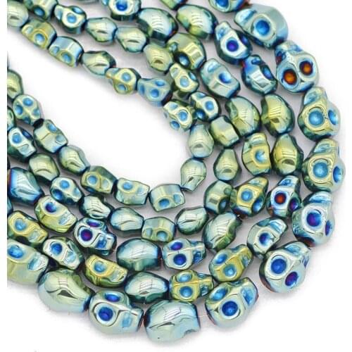 Natural Stone Green Skull Head Hematite Beads 4x6/6x8/8x10MM Spacer Charm Loose Beads For Jewelry Making Diy Bracelets Pendants