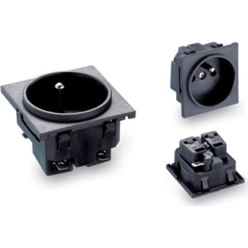 Black 250v 16a France AC PDU UPS French Power Desktop Outlet Embedded Electrical Panel Receptacle EU Grounded Schuko AC Socket