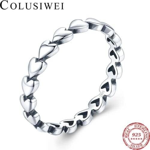 Colusiwei Hight Quality 925 Sterling Silver Vintege Heart-Shape Ring for Women Girl Stackable Knuckle Ring Fashion Party Jewelry