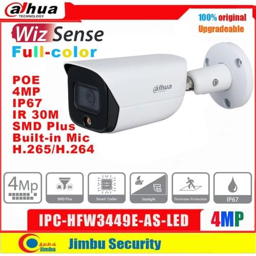 Dahua Full-color Poe 4MP WizSense IPC-HFW3449E-AS-LED IP Camera Bullet Camera SMD PLus IR30m IP67