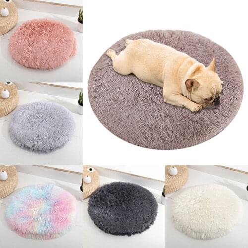 Long Plush Dog Bed Pet Cushion Blanket Soft Fleece Cat Cushion Mat Puppy Sofa Mat Pad For Small Large Dogs Round Blanket