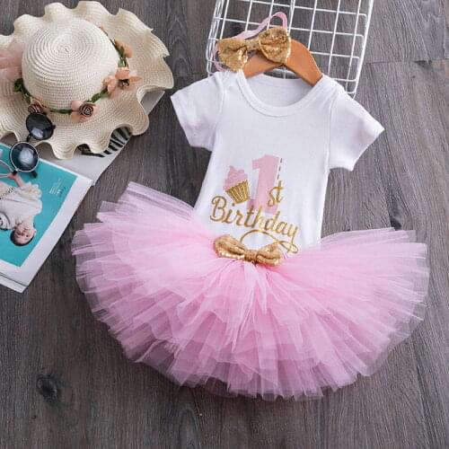 Infant Girls Birthday Dress Summer Short Sleeves Baby Girl Clothes 1 Year Old Birthday Party Clothing Kids Baby Christening Gown