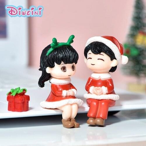 2pcs New Christmas Boy Girl Lover Figurine Model Birthday Cake Dollhouse Action Figure Plastic Decoration Toy Gift Set For Kids
