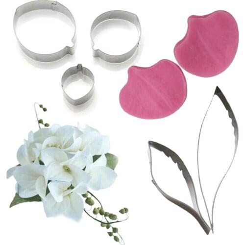 Hydrangea Leaf Stainless Steel Cutter Set Silicone Petal Veiner Fondant Cake Decoration Tool Floral Petal Cutter Sugar craft