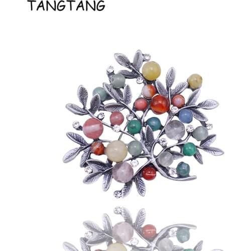 Hot Sale Fashion Women Elegant Beaded Nice Jewelry Black Plated Simulated Pearl 'Tree' Brooch - 50mm , Item No.: BH7752