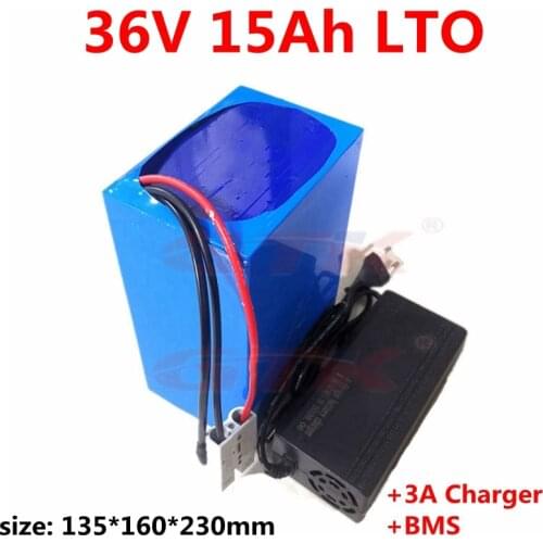 GTK LTO 36V 15AH Lithium titanate battery BMS 15S for 750W 1000W bike ebike electric motorcycle hybrid scooter +3A Charger
