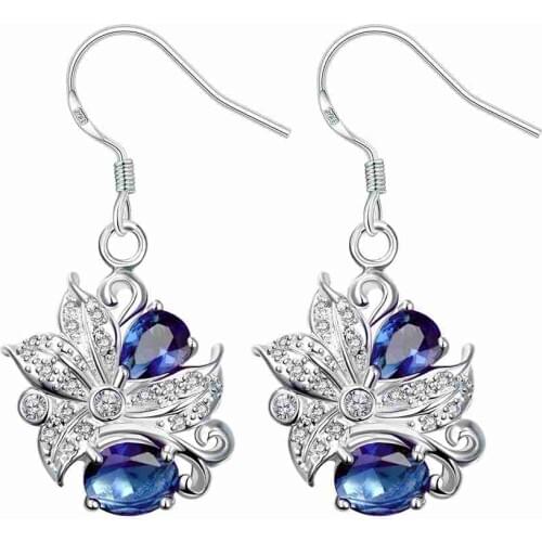 Hot sell Fashion jewellery charms silver plated earring Clusters of flowers drop earings collier plastron femme