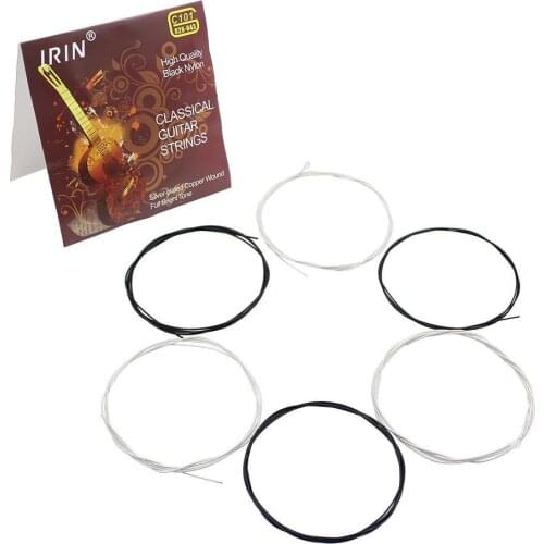 IRIN 6 Pcs Classical Guitar String Set Black Nylon Core Silver-Plated Copper Wound 1st-6th