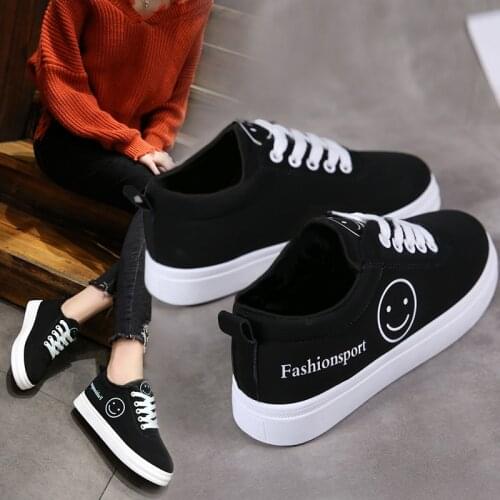 Women Canvas Shoes Summer/Autumn Flats Women Canvas Shoes Classic Lace Up Smiley Face Walking Fashion Women Sneakers