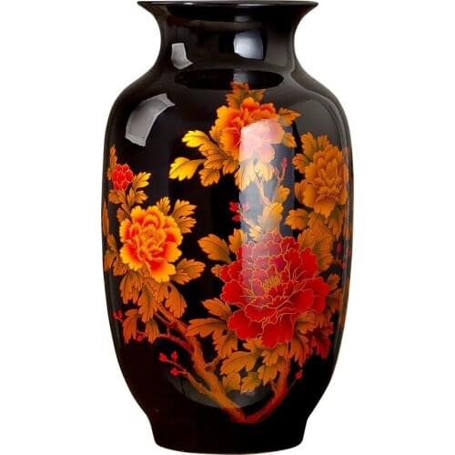 Classic Royal Large Black Ceramic Decoration Flower Vase For Home Office Decor
