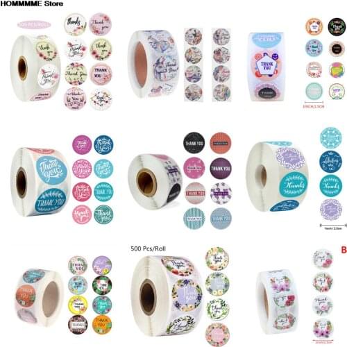 500pcs/roll Round Floral Thank You Stickers Scrapbooking For Package Seal Labels Custom Sticker Decoration Wedding Sticker