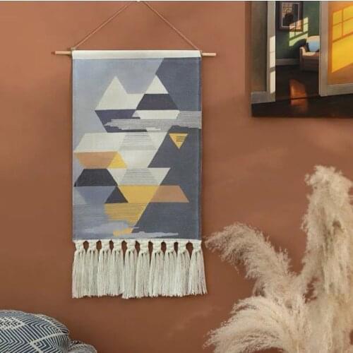 Hand Knitting Macrame Tapestry Printed Wall Hanging Background Home Decoration Boho Style Chic Ornaments 40x60cm