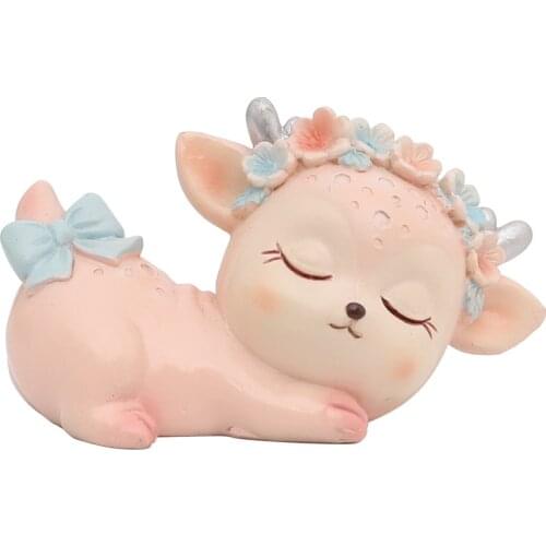 Cute Deer Ornaments Animal Figurines Toys Resin Ornament Cake Baking Decoration Cake Topper Car Fairy Garden Ornament Craft