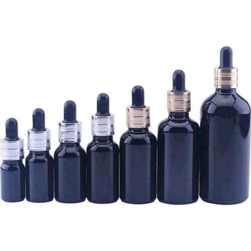 New Dropper Bottle Tubes Black Glass Aromatherapy Refillable Bottle For Essential Massage Oil Pipette Container 100pcs