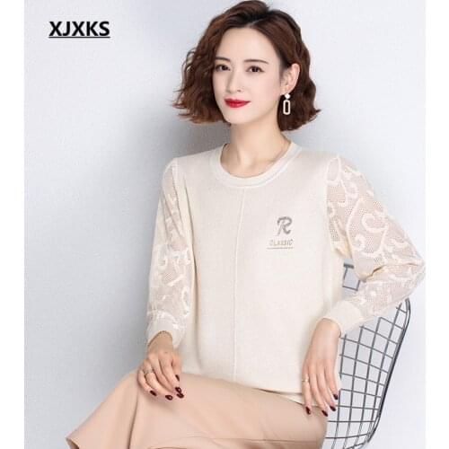 XJXKS 2021 spring autumn new wool knitted sweater women pullover round neck long-sleeved women thin sweater