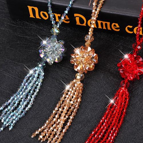 New Jewelry Ethnic Style Crystal Sweater Chain Long Female Autumn And Winter Fringed Crystal Ball Necklace Long Pendant Necklace