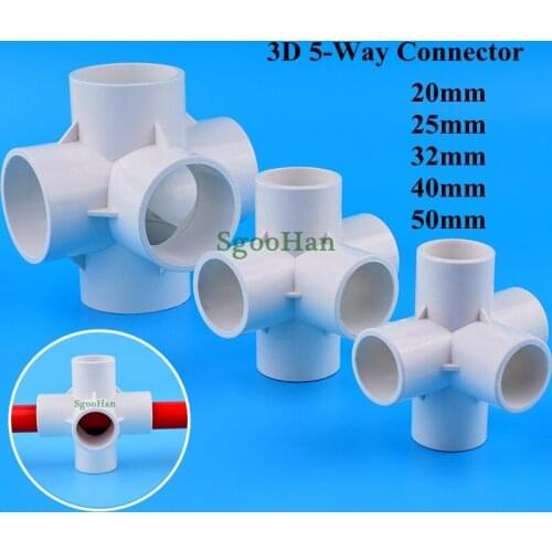Wholesale ID 20~50mm PVC Pipe 5 Ways Aquarium Fish Tank Connector Home Garden Hydroponic Framework Tube Coupler Adapter Fittings
