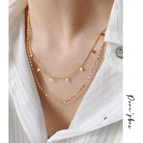 Perisbox Titanium Steel Rhombus Charm Layering Choker Necklace for Women Dainty Thin Twisted Beaded Chain Choker Collar