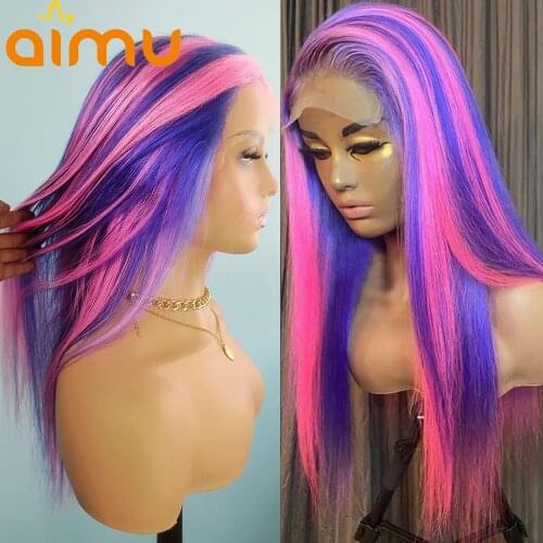 Colored Blonde Pink Purple Highlight 613 Lace Front Wig Straight Full Hd Lace Frontal Wig Pre Plucked Human Hair Wig 30 Inch 150