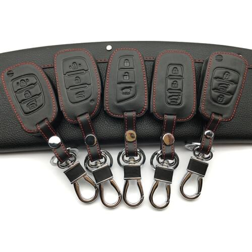 Popular bags main cases 100% leather sets Car key cases For Hyundai IX45 Santa Fe (DM) 2013 2014 2015 2016 3 buttons Key Shell