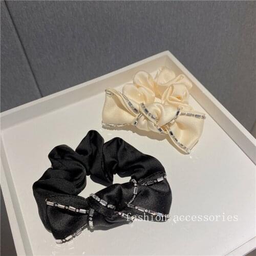 Korean retro bowknot flash diamond hair tie fabric simple hair rope temperament trend large intestine circle head rope flower