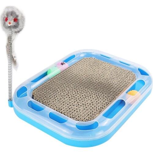 Cat Scratcher Board Corrugated Paper Pet Grind Nail Claw Toy Kitten Scratching Mat Interactive Turntable Track With Bells Ball