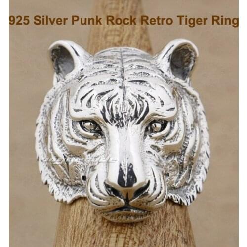 Solid 925 Sterling Silver Cool Knights Tiger Ring Punk Rocker Fashion Mens Chinese Zodiac Ring 9M005 US Size 7.5~13