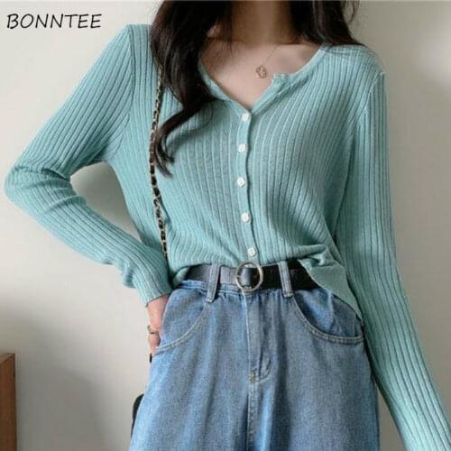 Cropped Sweaters Women Slim Simple Fashion All-match Cardigan V-Neck Long Sleeve Large Size 4XL Knitting Casual BF Style Spring