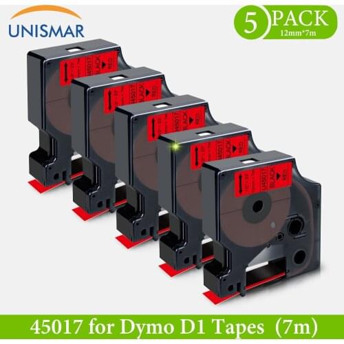 Unismar 5PCS 12mm Black on Red Compatible Dymo D1 Label Tapes for Dymo 45017 Label Maker LM160 LM280 Dymo PNP Label Printer
