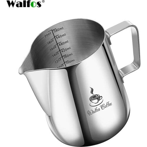 Walfos Style Espresso Coffee Milk Mugs Cup Pots Jug Handle Craft Coffee Garland Cup Latte Jug Thickened Stainless Steel