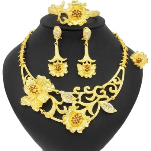 Yulaili New Design Fashion Trend Multicolor Flower Jewelry Set Dubai Gold Diamond Girls Woman Dating Birthday Gifts Jewelry Sets