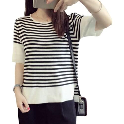 Sweater Women Blouse Slim New Korean Blouses Striped short-sleeved Hedging Wild Fashion Bottoming Shirt Pullover Vestidos LXJ392
