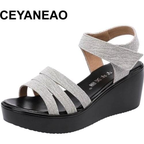 CEYANEAOWedges High Heel Sandals Womens Summer 2021 New Large Size Comfortable Soft Bottom Wedge Heels