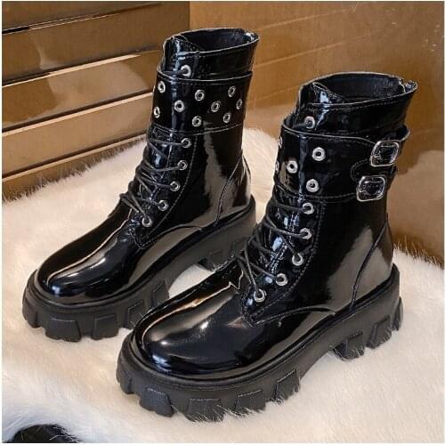 Platform Boots Punk Style Autumn Winter Boots Women Mid-Calf Thick Heel Chelsea Biker Booties Ankle Boots for Women Size 35-43