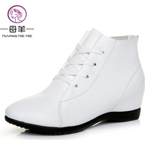 MUYANG Winter Brand Design Women Shoes Woman Genuine Leather Wedges Snow Boots Height Increasing Ankle Boots Women Boots