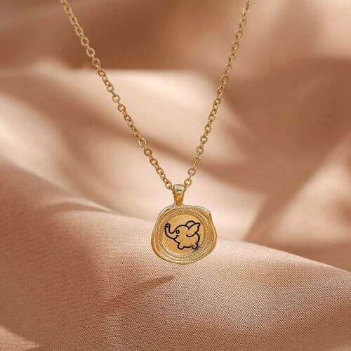 Women Necklaces Cartoon Small Elephant Coin Pendant Clavicle Chain Animal Charm Vintage Cute Personality Student Girls Jewelry