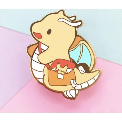 Kawaii Postman Dragonites Hard Enamel Pins Cute Cartoon Flying Dragon Lapel Pin Video Game Fan Collection Badge Fashion Jewelry