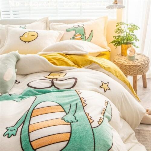 Winter Super Warm Long Plush Bedding Set Flannel Double-Sided Fleece Duvet Cover Bed Sheet Pillowcase Queen King Size 4Pcs