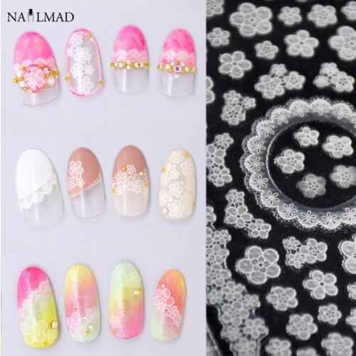 1 sheet Hollow Lace Flower 3D Nail Art Stickers Sakura Flower White Lace Bride Nail Stickers Nail Decals Rose