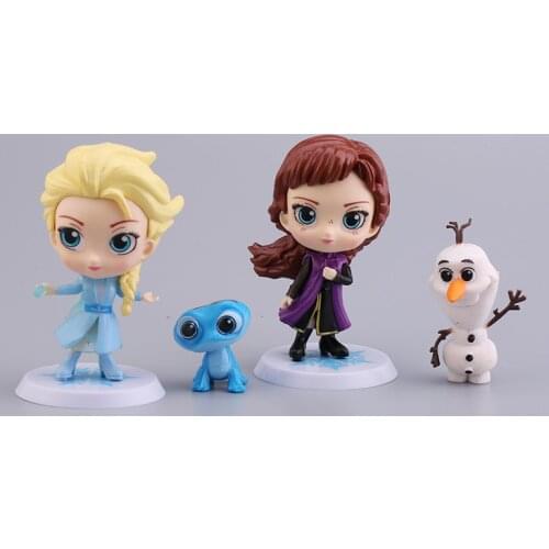 4pcs/set Frozen 2 Disney Q Version Princess Elsa Anna Olaf Fire Lizard Pvc Model Toy For Kids Girl Birthday Xmas Gift Cake Decor