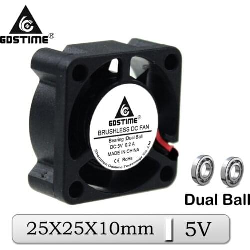 5Pcs Gdstime DC 5V 25x25x10mm 25mm Dual Ball Axial Mini Cooler Fan 25x10mm 2cm Brushless Exhaust Radiator Cooling Fan