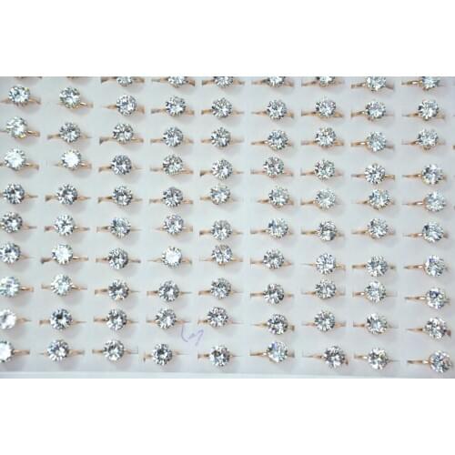 50Pcs 1.75ct AAA Zircon Rose Golden Engagement Rings for women Wedding rings lots female anel Austrian Crystals Jewelry LR4052