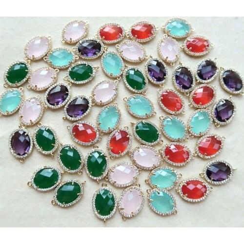 50pcs/lot Mix color emerald/amethyst quartz Druzy Faceted Crystal rhinestone Connector For Making DIY Bracelet necklace Jewelry