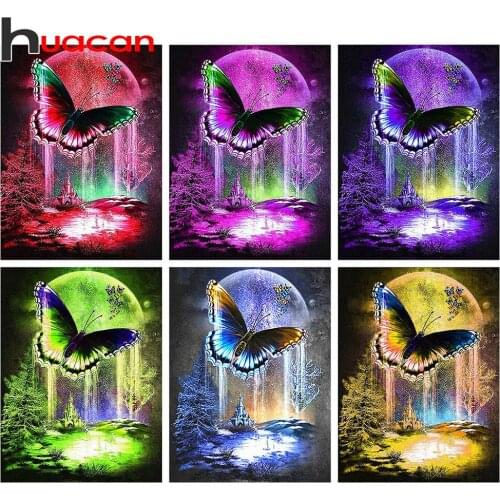 Huacan 5d Diamond Painting Full Square Butterfly Moon Diamond Mosaic Animal Kits Embroidery Sale Craft Kit Home Decor