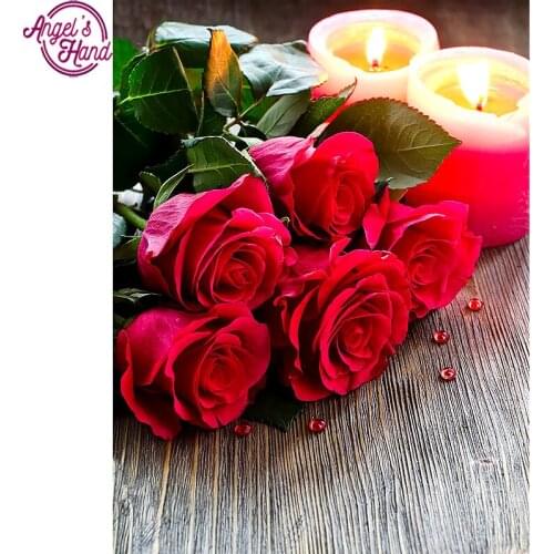 5D DIY diamond embroidery Romantic roses&candle diamond painting Cross Stitch full square Rhinestone mosaic decoration