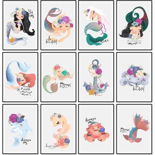 Diamond painting mermaid 5D DIY poster diamond embroidery mosaic Nordic childrens room decoration cross stitch kit cute wall ar