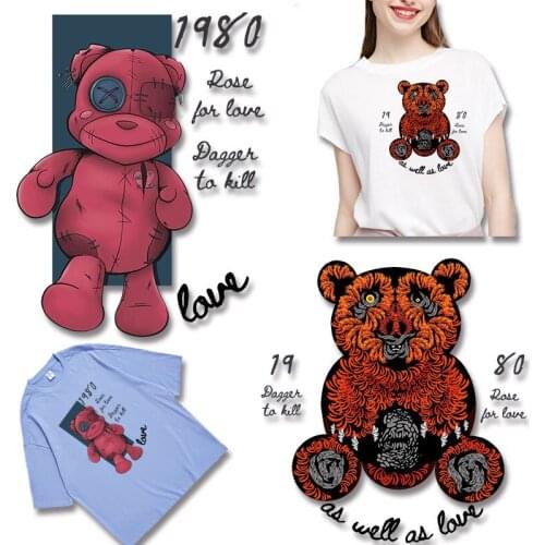 Cartoon Bear Applique on Clothes Chest badges Iron-on Transfers Patches for Kids Clothing Jacket Thermal transfer printing