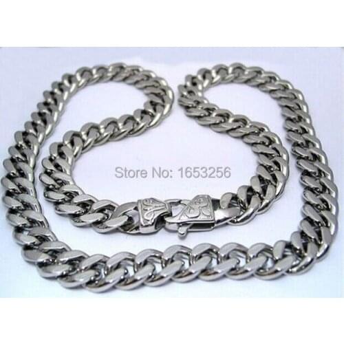 Pure 316L Stainless Steel Curb Chain Link Necklace 15mm 28inch for Mens Gifts